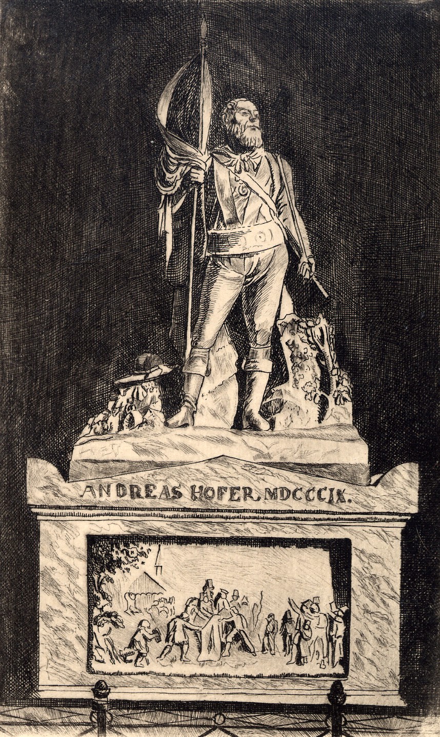 Abbildung des Grabmals von Andreas Hofer in der Hofkirche, entstanden um 1925