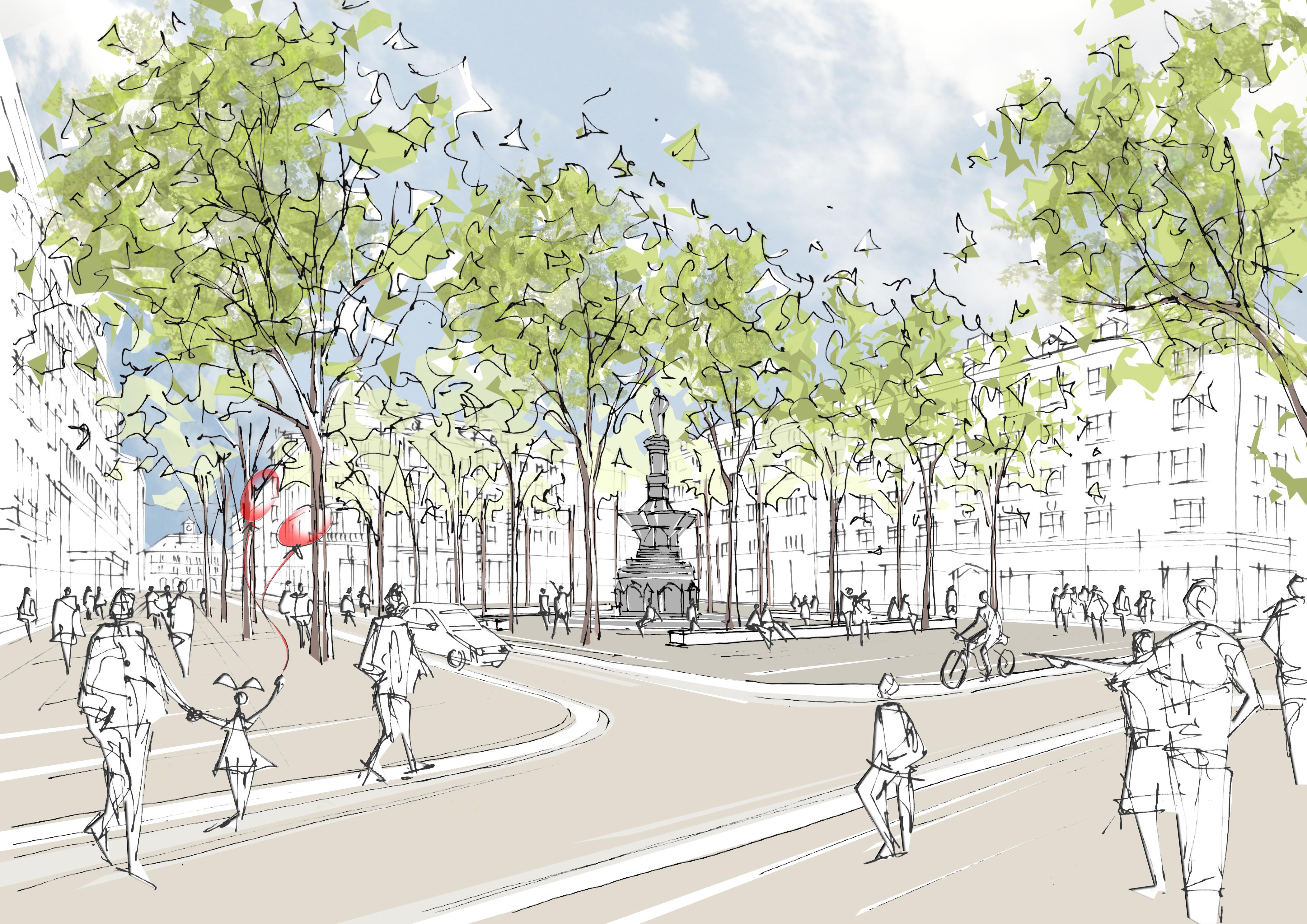 Die Visualisierung zeigt schon jetzt das Flair, das künftig der Bozner Platz ausstrahlen soll.