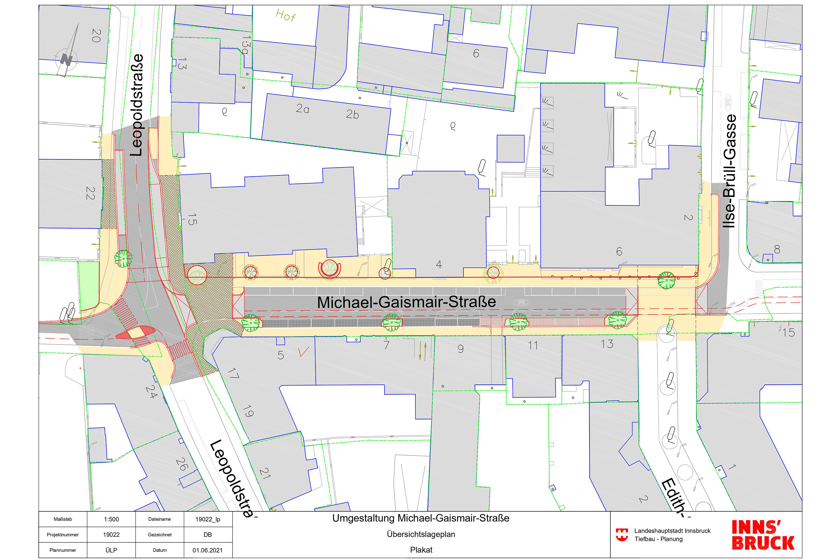 Die geplanten Maßnahmen verfolgen vor allem das Ziel, den Verkehr im Straßenraum rund um den Schulcampus Wilten zu beruhigen und den Bereich zu attraktivieren.