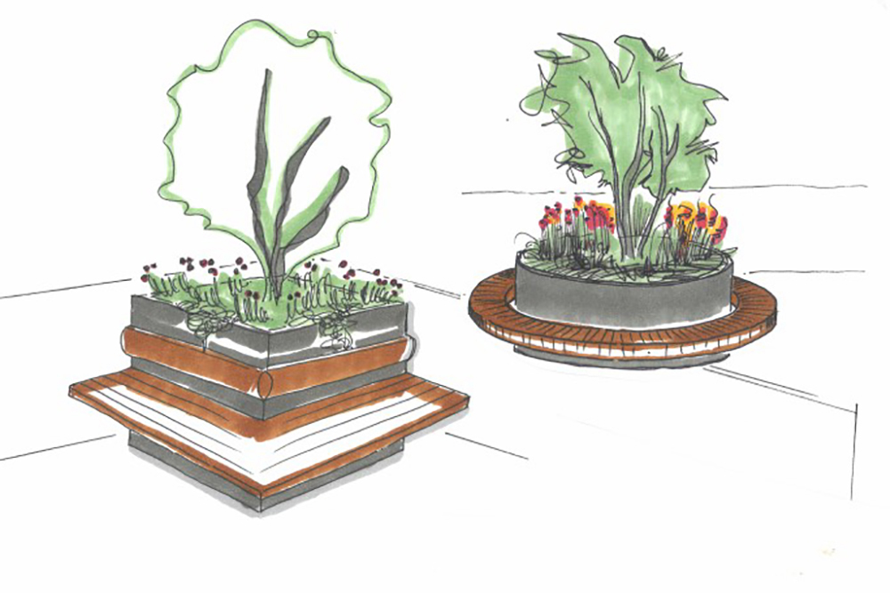 So sehen die neuen Sitzgelegenheiten aus, die in der Gilmstraße und vor dem Landesmuseum aufgestellt werden.