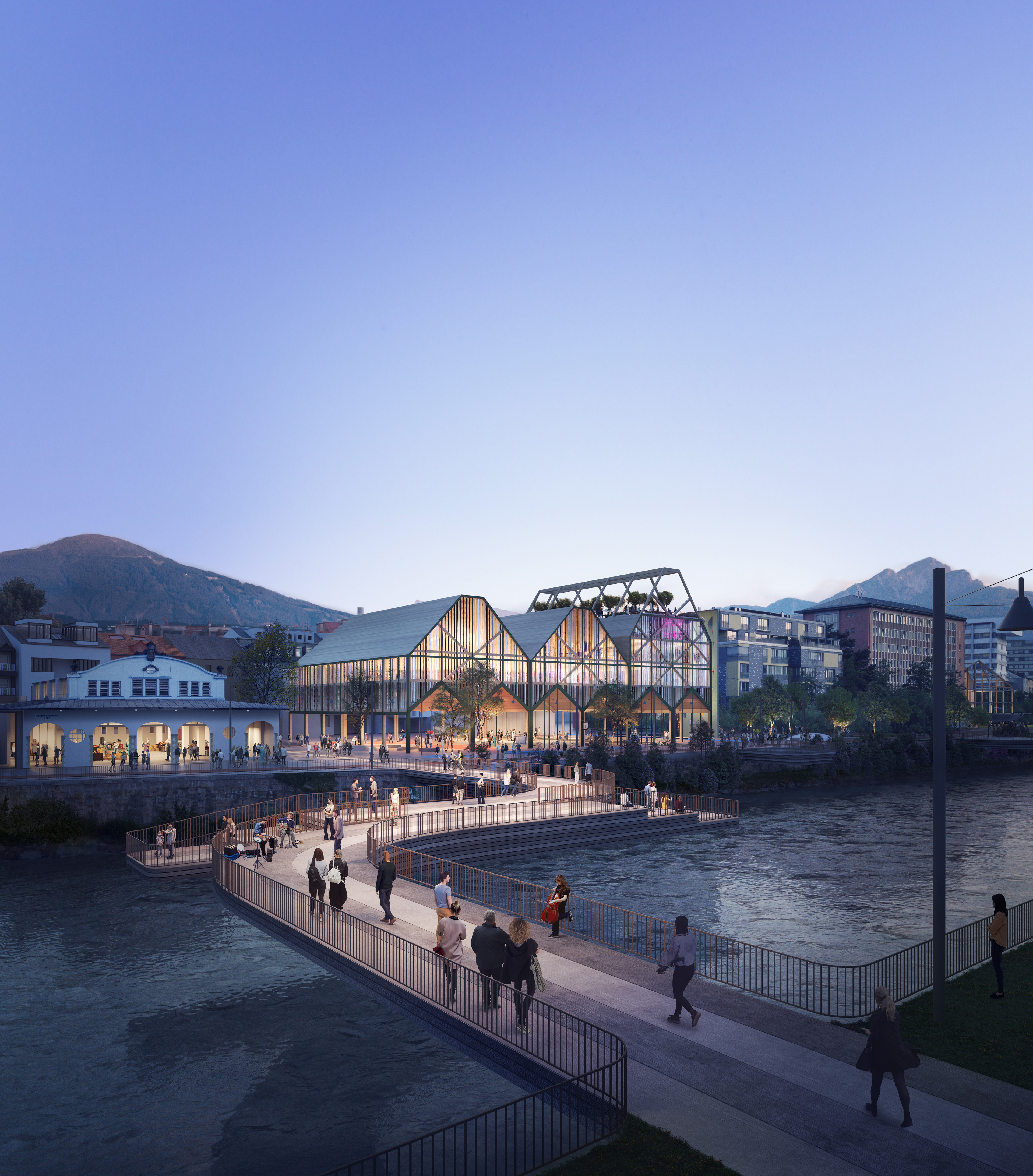 Nur eine von vielen Visionen: Das Londoner Architekturbüro McMullan Studio setzte die geplante Fuß- und Radwegbrücke zwischen Markthalle und Mariahilf beim Europan15-Wettbewerb eindrucksvoll in Szene. Der Entwurf dient als Ideenlieferant für die zukünftige Entwicklung.