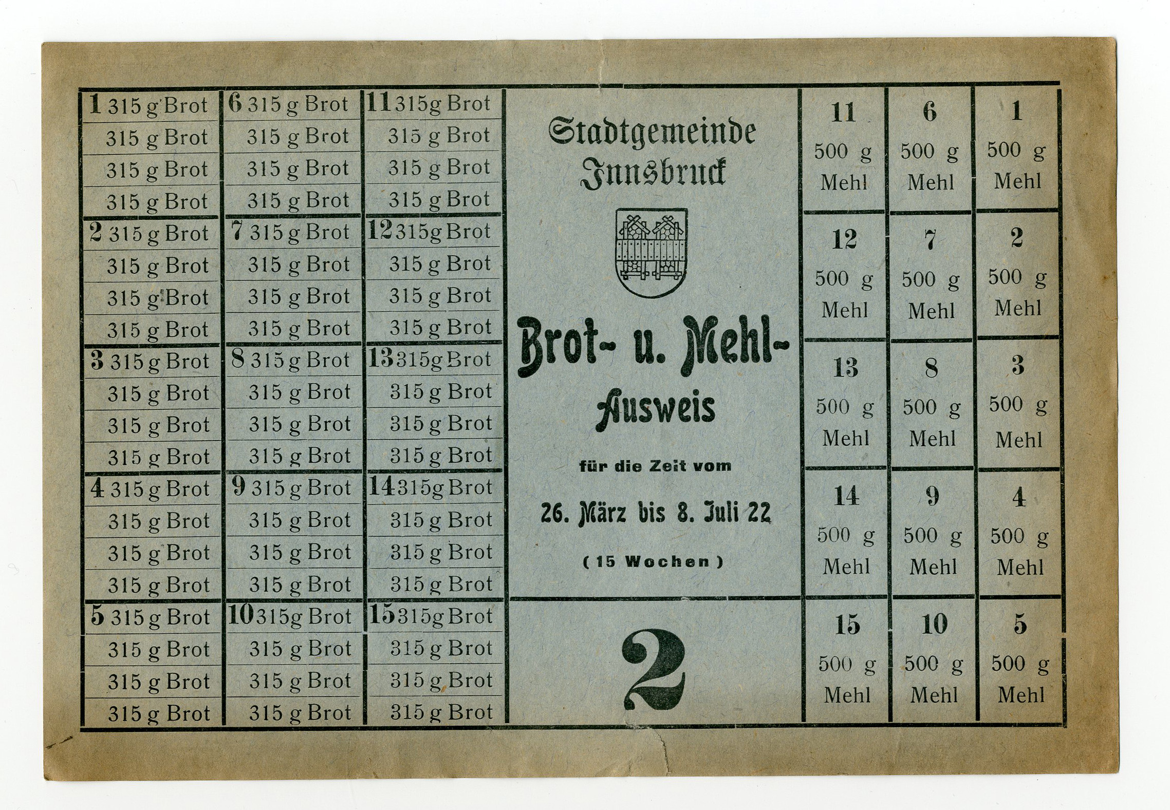Auch 1921 wurden Lebensmittel wie Brot, Mehl, Fettprodukte und Polenta über Lebensmittelmarken verteilt.