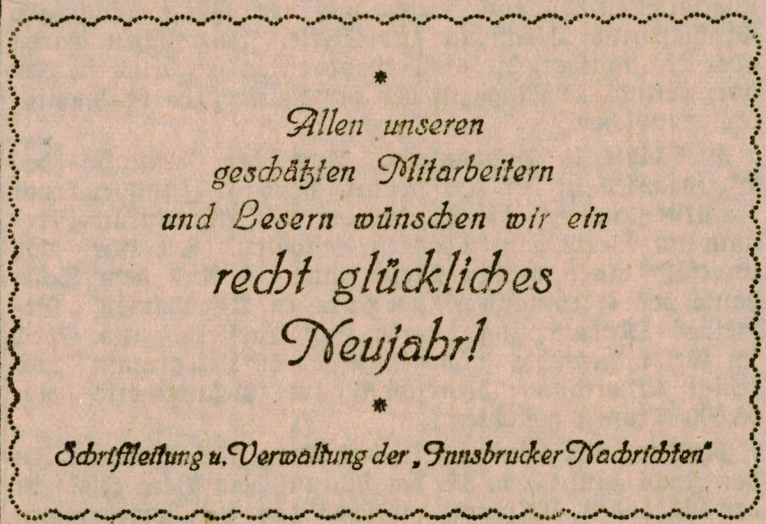Neujahrswünsche der Innsbrucker Nachrichten, 31. Dezember 1921.