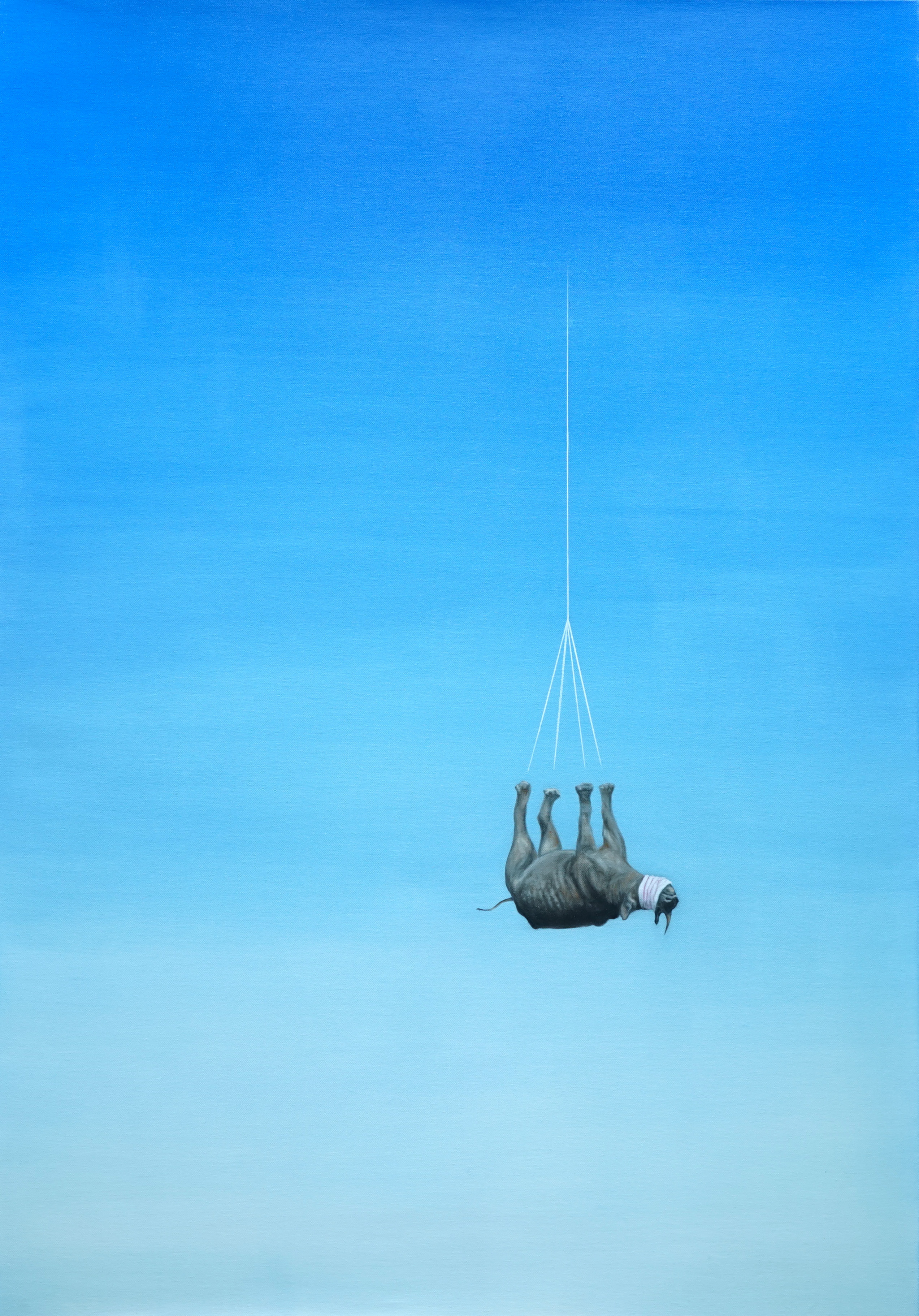 Martin Hörtnagl, Rhino flight (2020, 140 x 100 cm, Öl auf Leinwand)