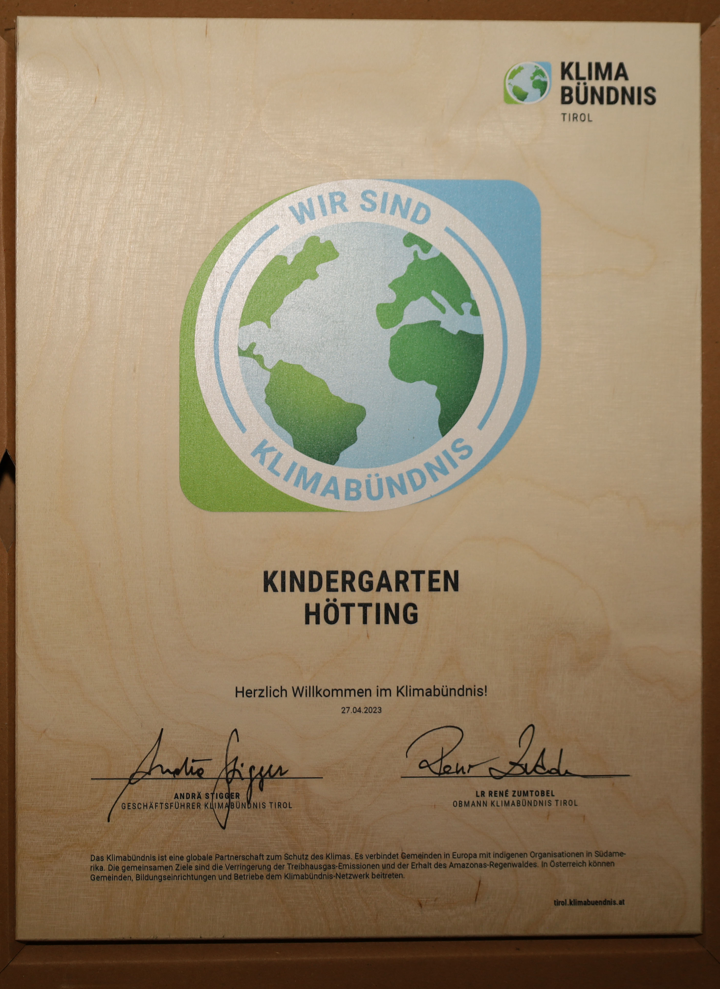 Der Kindergarten ist ab sofort Teil des "Klimabündnis Tirol".