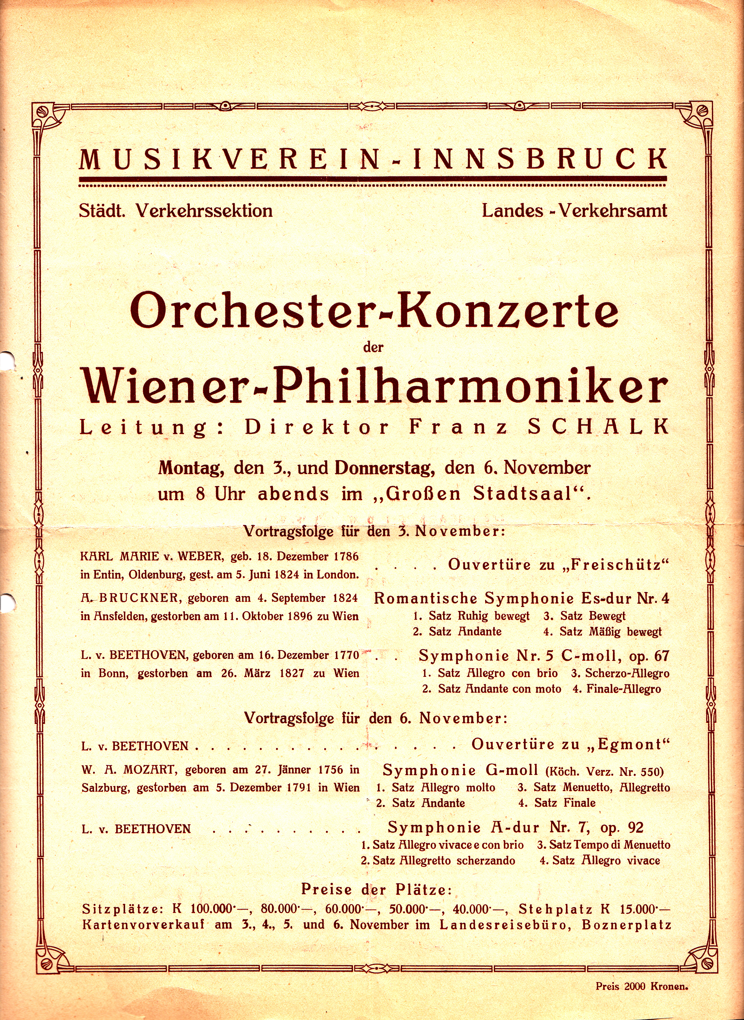 Konzert-Infoblatt der Wiener Philharmoniker 1924
