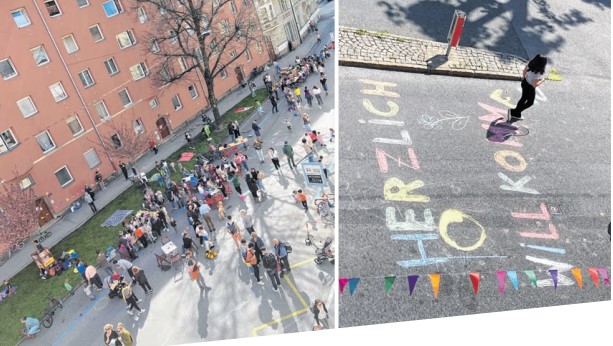 Kinder erobern die Straße: Die von SchülerInnen organisierte Spielestraße schafft Raum für Spiel, Begegnung und kreative Ideen.